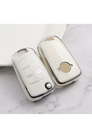 Opel Meriva Anahtar Kılıfı Beyaz-Silver
