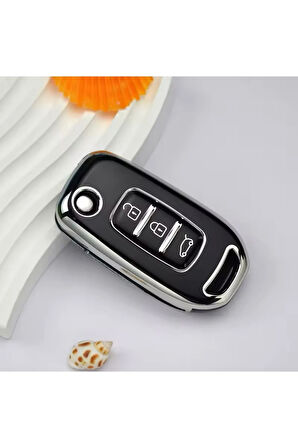 Renault Express Van Taliant Kaleos Sustalı Anahtar Kılıfı Siyah-Silver
