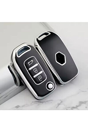 Renault Megane 4 Clio 5 Kadjar Captur Sustalı Anahtar Kılıfı Siyah-Silver