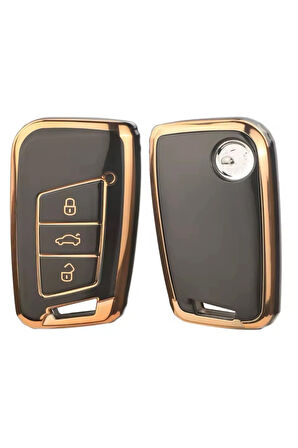 Seat Ateca Siyah-Gold Anahtar Kılıfı