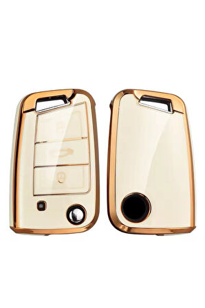 Seat Ateca Sustalı Beyaz-Gold Anahtar Kılıfı