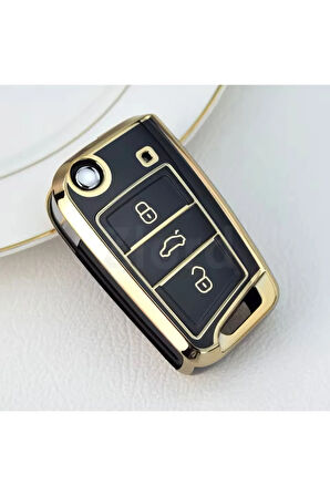 Volkswagen Polo Siyah-Gold Anahtar Kılıfı 2015-2025