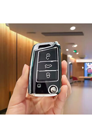 Seat Leon FR İbiza 2017+ Ateca Arona Siyah-Silver Sustalı Anahtar Kılıfı