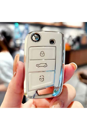 Volkswagen T-Roc Beyaz-Silver Anahtar Kılıfı