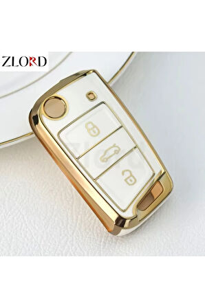Volkswagen Golf 7 7.5 Beyaz-Gold Anahtar Kılıfı 2013-2020
