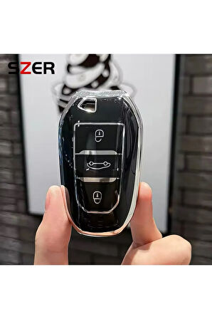 Peugeot 2008 Sustasız Anahtar Kılıfı Siyah-Gümüş