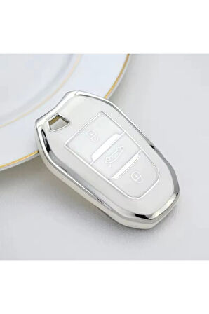 Peugeot 508 Sustasız Anahtar Kılıfı Beyaz-Gümüş