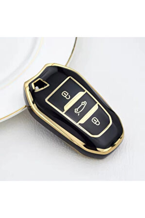 Peugeot 308 408 508 3008 5008 Rifter Sustasız Anahtar Kılıfı Siyah-Gold