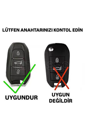 Peugeot 408 Sustasız Anahtar Kılıfı Siyah-Gümüş