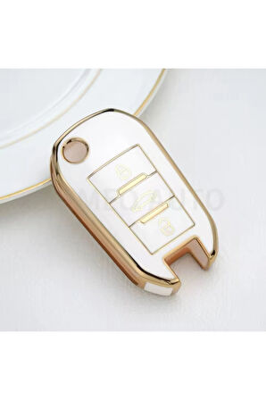 Peugeot 307 Beyaz-Gold Sustalı Anahtar Kılıfı