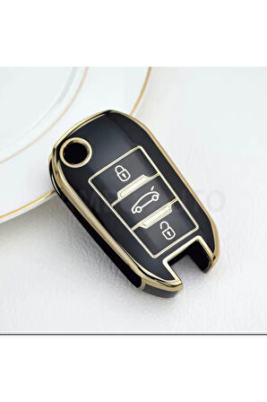 Citroen C4 C4L Siyah-Gold Sustalı Anahtar Kılıfı