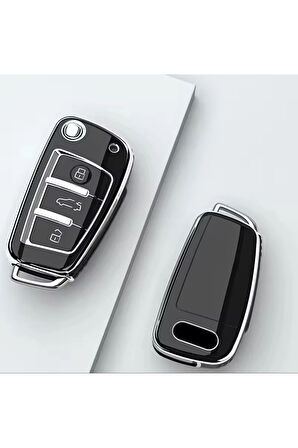 Audi A1 A3 A4 A6 A7 Q2 Q3 Q5 Siyah-Silver Anahtar Kılıfı
