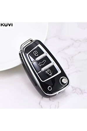Audi A1 A3 A4 A6 A7 Q2 Q3 Q5 Siyah-Silver Anahtar Kılıfı