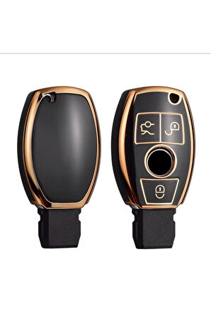 Mercedes A B C E GLA GLC GLK Siyah-Gold Anahtar Kılıfı