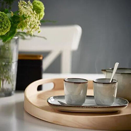 Gladelig 4 Adet Espresso Fincanı, Gri, 10 cl Kumlu-Sırlı Yüzey,