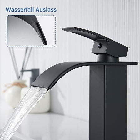 Siyah Mikser Banyo Paslanmaz Çelik Lavabo Bataryası Musluğu Tek Kollu Şelale Musluk