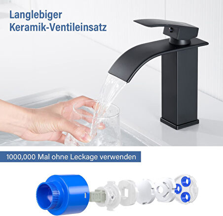 Siyah Mikser Banyo Paslanmaz Çelik Lavabo Bataryası Musluğu Tek Kollu Şelale Musluk