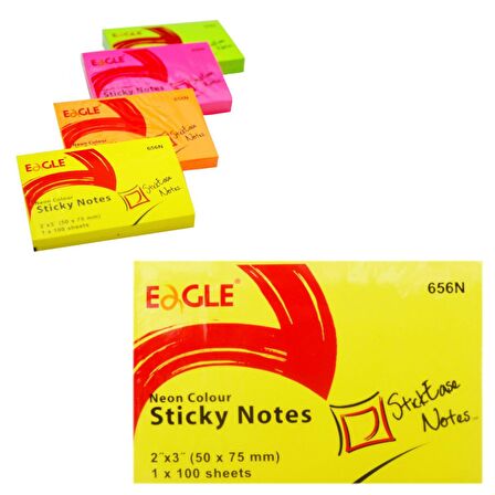 Eagle 50x75 mm Neon Renk Yapışkanlı Not Kağıdı 100 Yaprak (656N) Sarı