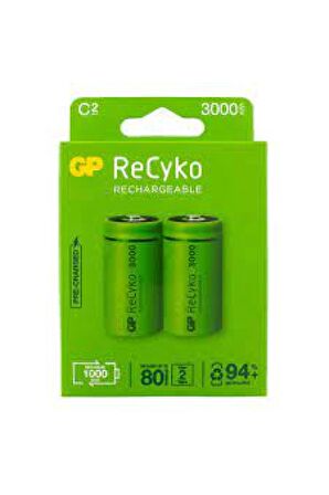 Gp 3000 mAh Orta Boy Şarjlı Pil 2 li  Paket C Boy GP300CHCBMTR-2EB2
