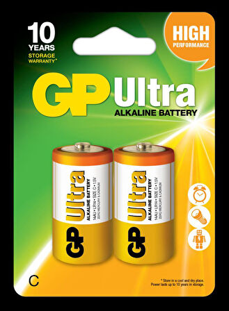 GP LR14 Orta Boy Ultra Alkalin Pil 2'li Paket GP14AU-U2 C Boy