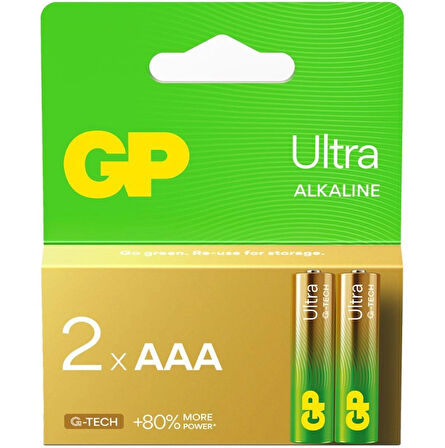 GP Batteries G-TECH Ultra Alkalin İnce LR03 - AAA Boy 1.5V Pil 2'li Kart