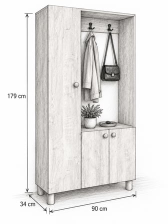 3 Kapaklı Portmanto, Raflı, Ayakkabılık