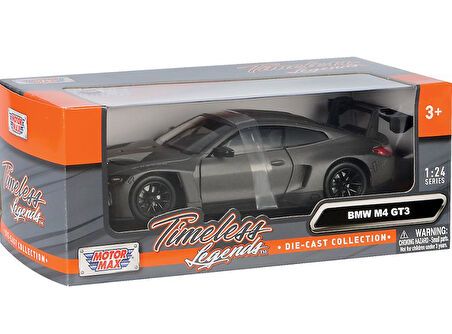 Motor Max Koleksiyon 1 / 24 Ölçek Bmw M4 GT3 Gri Model Metal Araba