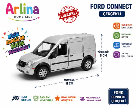 Metal Gövdeli Ford Connect Çekçekli Oyuncak Araç-Gri