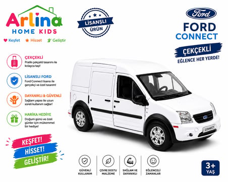Metal Gövdeli Ford Connect Çekçekli Oyuncak Araç-Beyaz