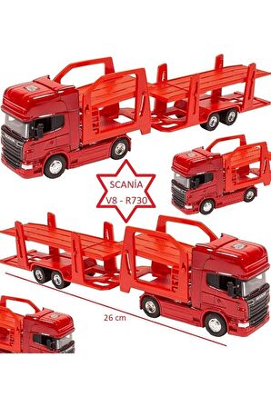 Welly Scania V8 r730 1:64 Ölçek Metal Kafalı İki Katlı Araç Taşıyıcı Tır