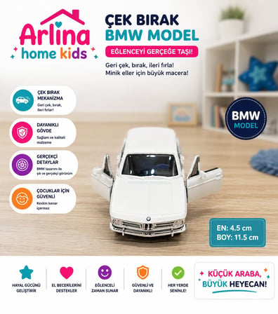 Nostaljik Bmw 2002 (E10) Metal Gövdeli Çek Bırak Bej Araba