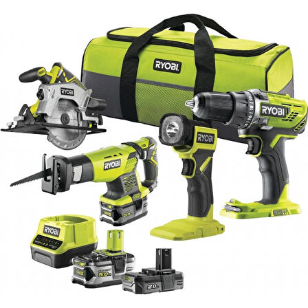 Ryobi RCK184-252S 18V 4'lü Akülü Set Darbesiz Vidalama + Kılıç Testere + Daire Testere + Led El Feneri - 5133005692