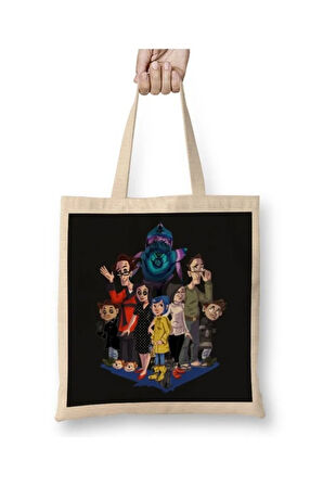 Coraline's Two Worlds Bez Çanta Uzun Saplı Alışveriş Çantası Plaj Çantası