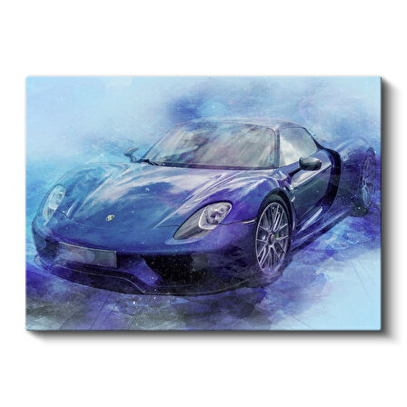 Porsche 918 Spyder Mavi Suluboya Efektli Kanvas Tablo