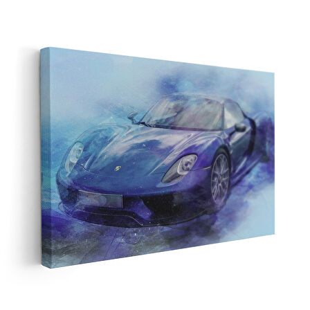 Porsche 918 Spyder Mavi Suluboya Efektli Kanvas Tablo