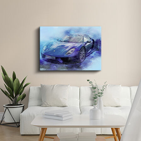 Porsche 918 Spyder Mavi Suluboya Efektli Kanvas Tablo