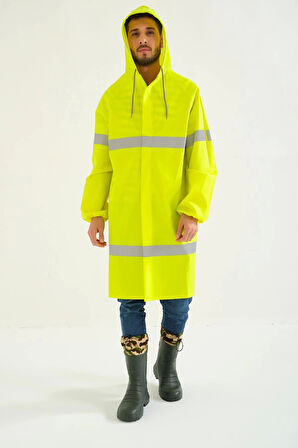 Yerli Diz Altı Pardesü RY 1800 Reflektörlü Su Geçirmez Fosforlu Yağmurluk İş Güvenliği Kıyafeti