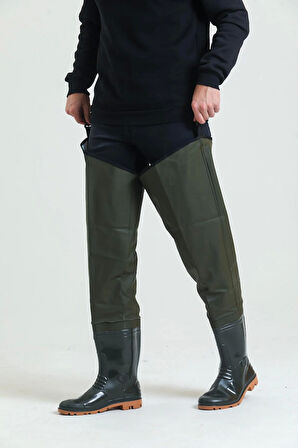 Kasık Çizme İKÇ 1650 Su Geçirmez Dayanıklı Av ve Balıkçı Çizmesi Haki Renk