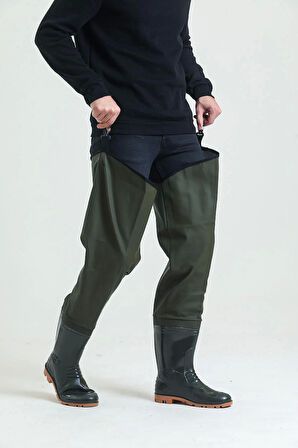 Kasık Çizme İKÇ 1650 Su Geçirmez Dayanıklı Av ve Balıkçı Çizmesi Haki Renk