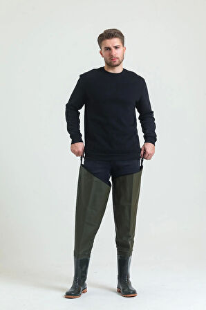 Kasık Çizme İKÇ 1650 Su Geçirmez Dayanıklı Av ve Balıkçı Çizmesi Haki Renk