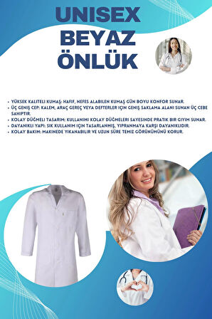 Cordata Erkek Önlük Beyaz Renk Profesyonel Kullanım İçin Dayanıklı ve Rahat Tasarım