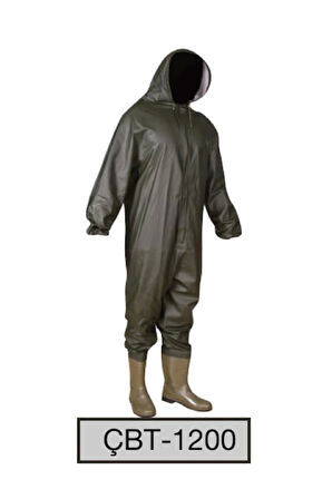 Yerli Çizme Kapüşonlu Boy Tulum ÇBT 1200 Su Geçirmez Tulum Yağmurluk Takım Balıkçı Bahçıvan