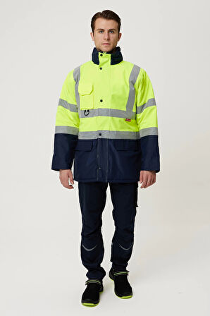 Linum Reflektörlü İş Güvenliği Parkası - Su ve Rüzgar Geçirmez, Yüksek Görünürlüklü Kışlık Mont