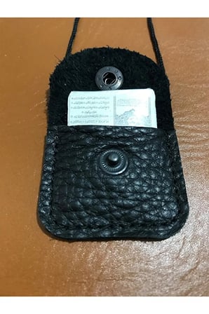 Kayı Dörtgen Cevşen Dualı Kolye Muska Siyah Hakiki Deri Çıtçıtlı