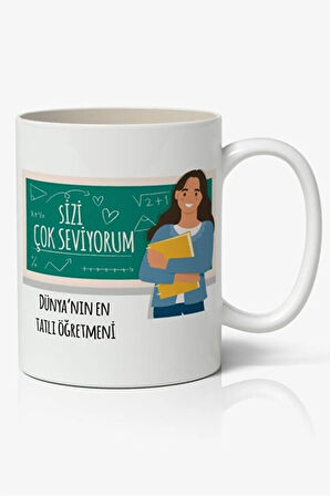 24 Kasım Öğretmenler Günü Tasarımlı Dünyanın En Tatlı Öğretmeni Kupa Bardak