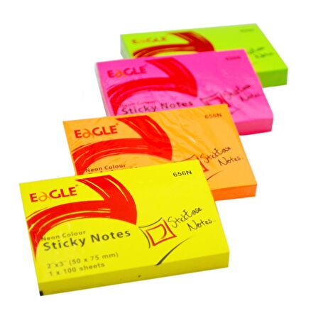 Eagle 50x75 mm Neon Renk Sticky Yapışkanlı Not Kağıdı 100 Yaprak (656N) 4 Adet