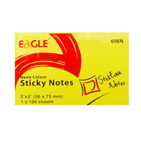 Eagle 50x75 mm Neon Renk Sticky Yapışkanlı Not Kağıdı 100 Yaprak (656N) 4 Adet