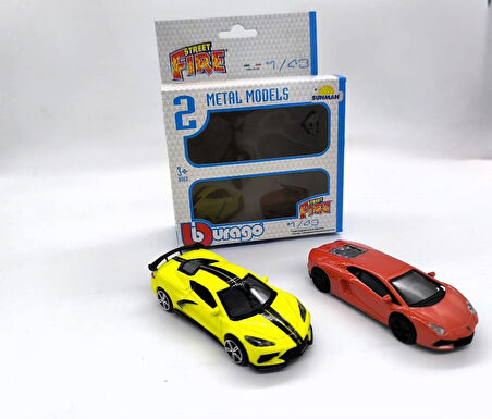 1:43 Street Fire 2'li Set LAMBORGHINI AVENTADOR LP 700 - 2020 CHEVROLET CORVETTE STINGRAY