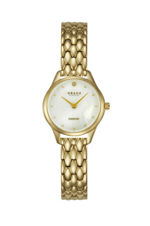 Obaku Denmark V297SXGWSG Quartz Çelik Altın Rengi Sedef Kadran Safir Cam 24 mm Kadın Kol Saati
