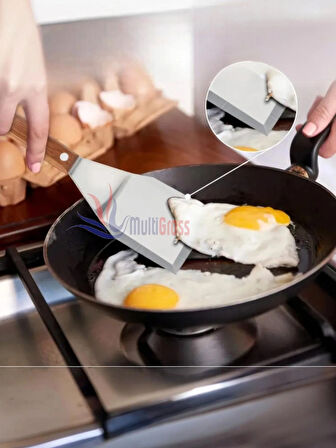 Ahşap Saplı Paslanmaz Açılı Büyük Spatula / Pasta Börek Hamburger Tatlı Kazıcıyı Baklavacı Spatulası